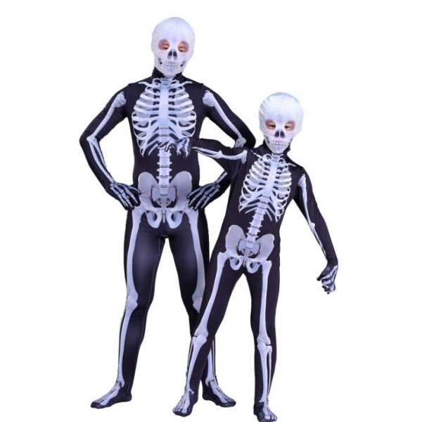 halloween adult kids cosplay costume skeleton bodysuit