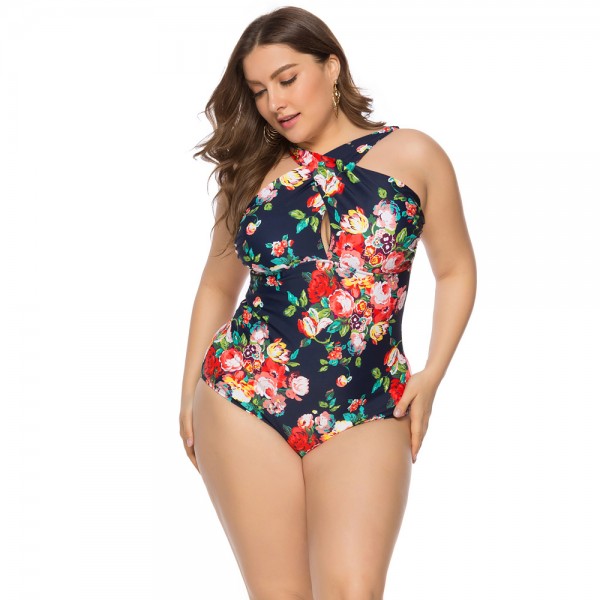 New fresh floral pattern chest pad without steel ring briefs one-piece swimsuit