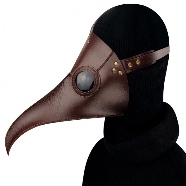 Brown Leather Plague Doctor Headgear Long Nose Beak