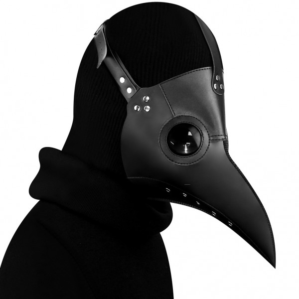 Black Leather Plague Doctor Headgear Long Nose Beak