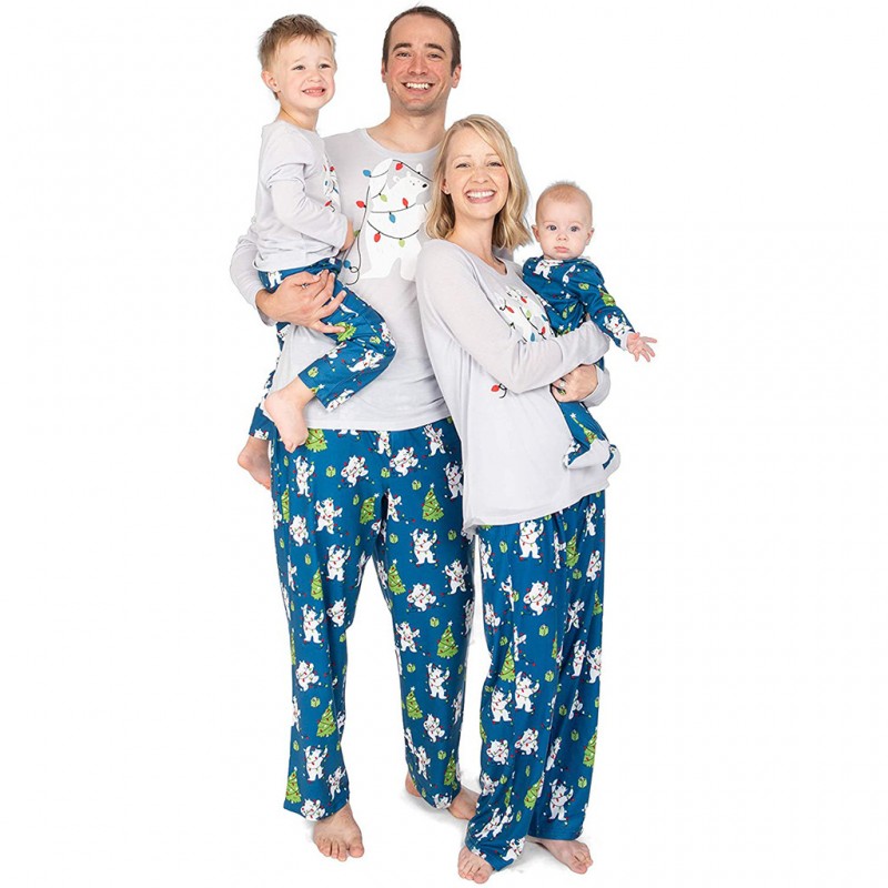 Family Christmas White Polar Bear Pajamas Pjs Green Pants With Top