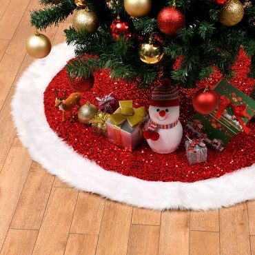 36" 48" Christmas Gold Red Silver Sequins Tree Skirt