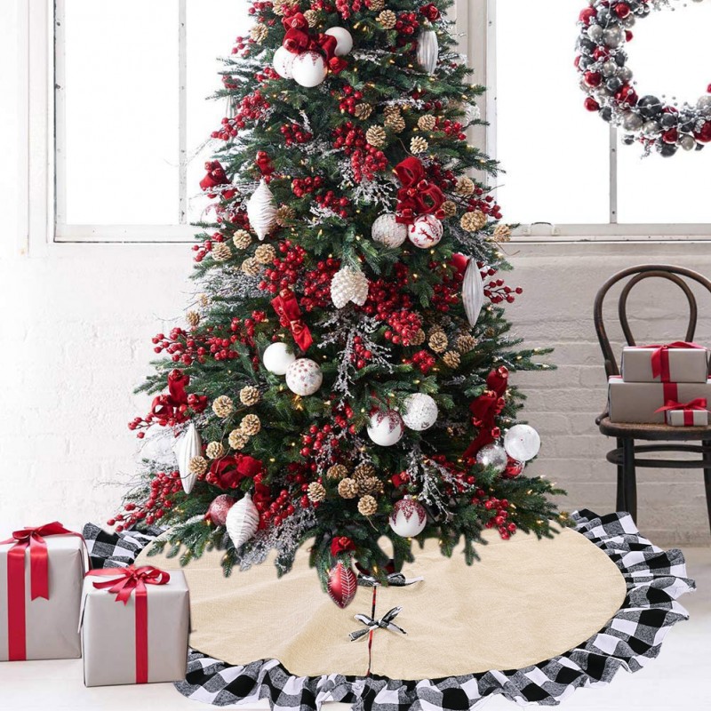 48" Buffalo Plaid Christmas Linen Tree Skirt