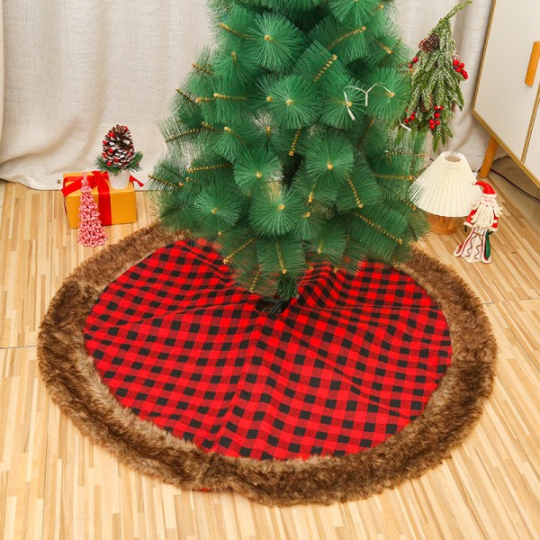 Fluff Buffalo Plaid 48" Red And Black Grid Christmas Tree Skirt