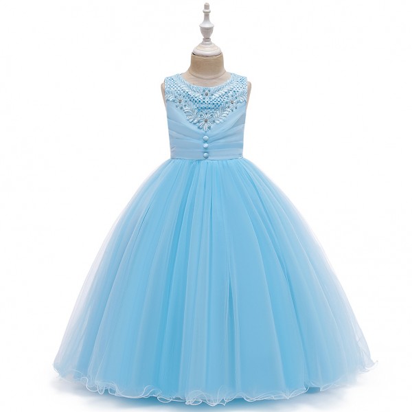 Girls Dress Princess Costumes Sky Blue Long Skirt 