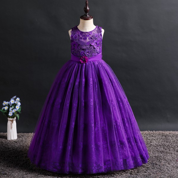 Girls Dress Princess Costumes Purple Long Skirt 