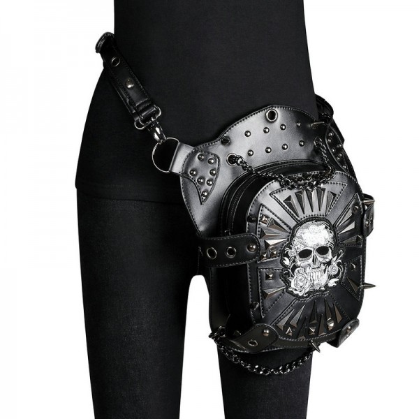 Silver Metal Skull Steampunk Waist Bag