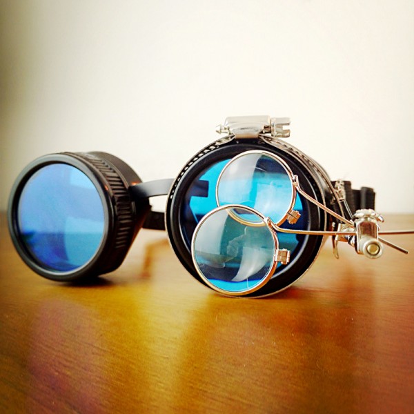 Steampunk PU Blue Goggles Blindfold 