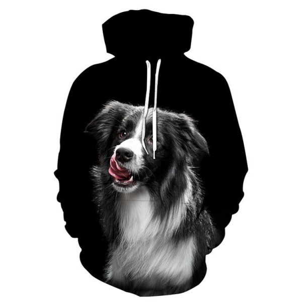 Black Dog Print Hoodie Animal Sweatshirt For Adults