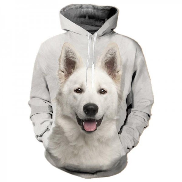 Dog Print Sweatshirt Plus size White Hoodie For Adults