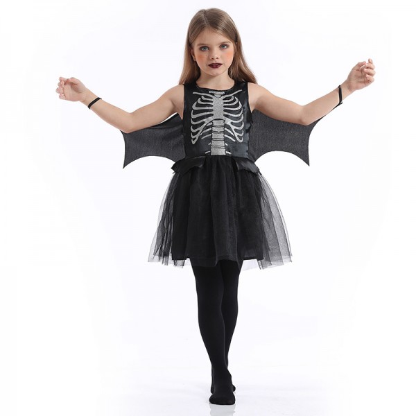 Girls Scary Skeleton Black Costume Dress