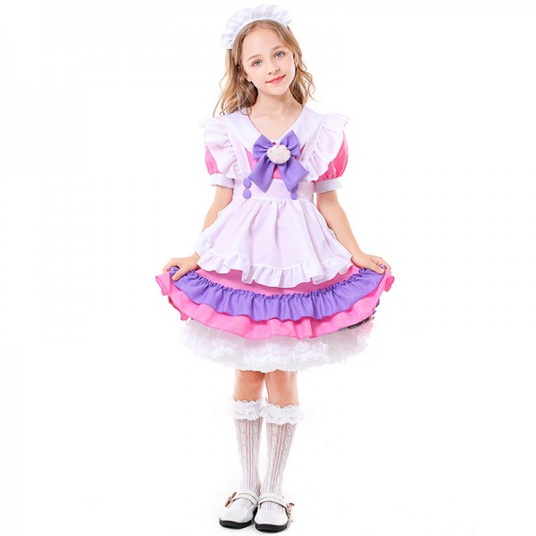 Girls Sweet Maid Costume Colorful Dress 