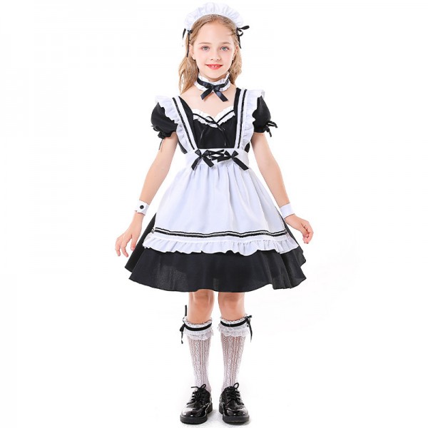 Girls Maid Costume White And Black Dress 
