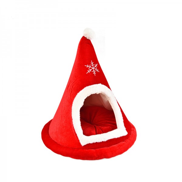 Red Cute Cat Christmas Bed Cave