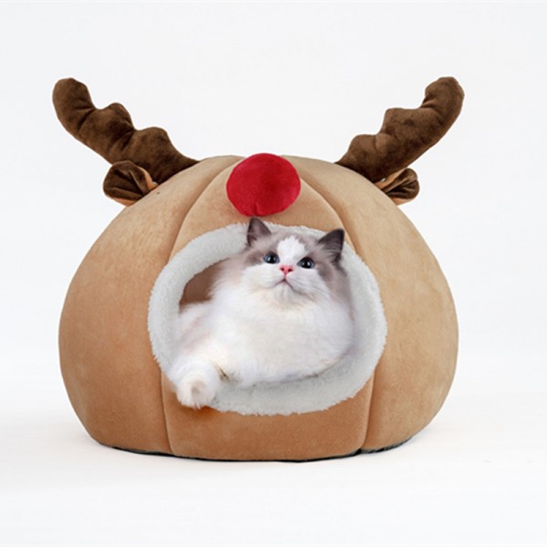 Cute Reindeer Cat Christmas Bed Cave
