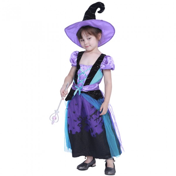 Cute Girl’s Colorful Witch Short Sleeve Costume