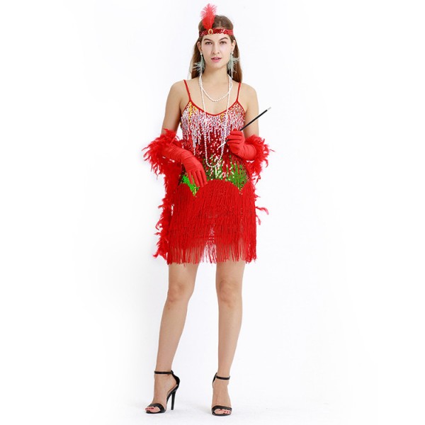 Women Dazzling Red Fringe Flapper Costume