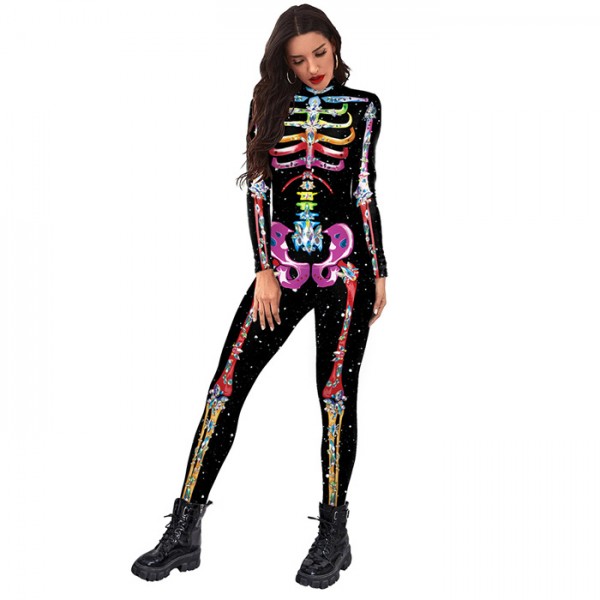 Adult Skeleton Rainbow Bone Jumpsuit Costume 