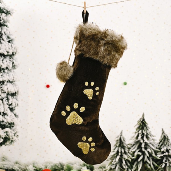 Brown Dog Paws Christmas Stocking Holiday Decorations