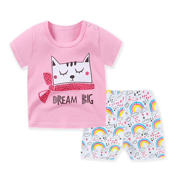 Dream Big Cute Cat T Shirt Set For Girls