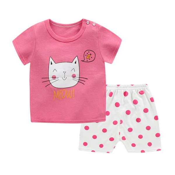 Cat And Spotted Girls T Shirt Set