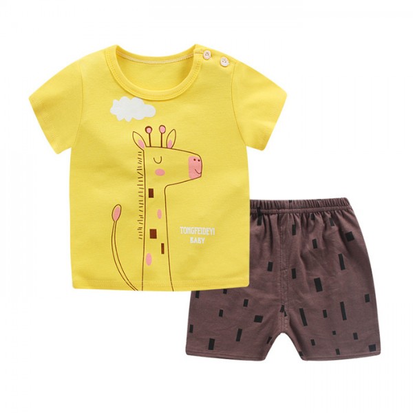 Yellow Giraffe Cute Girls T Shirt Set