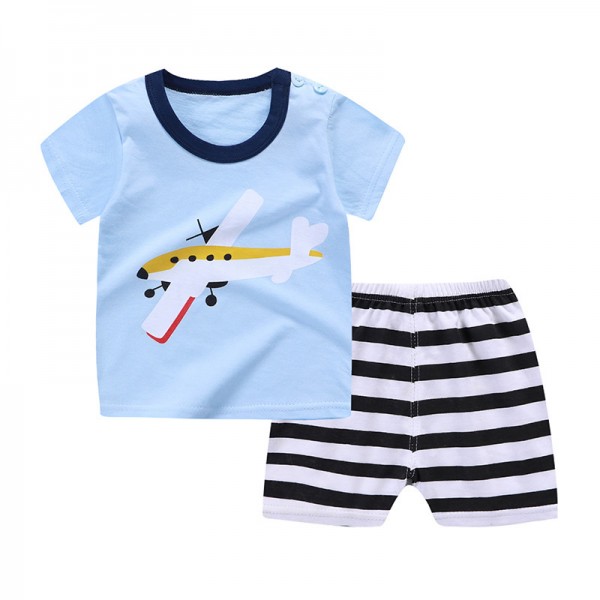 Boys Airplane Striped T Shirt Set