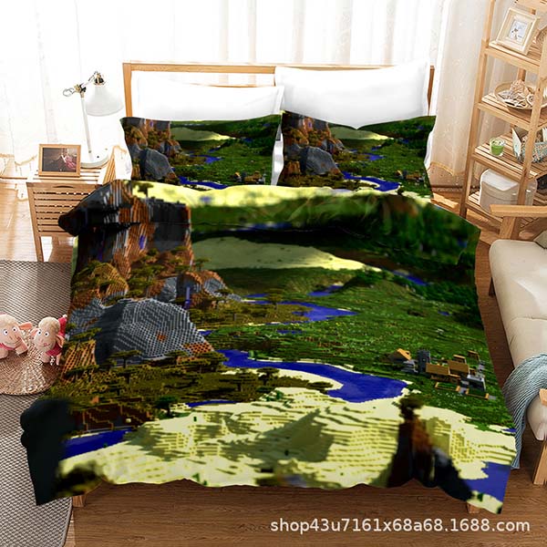 Anime Print Minecraft Bed Sheets