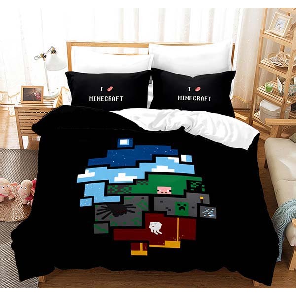3D Style Anime Print Minecraft Bed Set