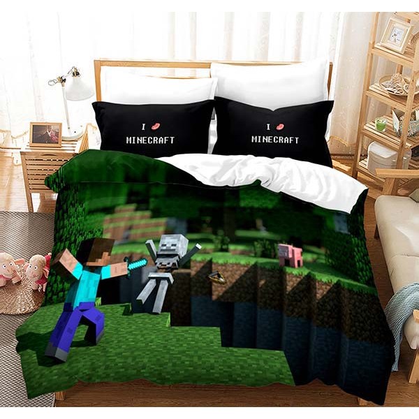 Anime Print Minecraft Bed Set 3D Style