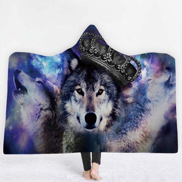 3D Style Wolf Hooded Blanket