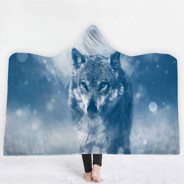 3D Soft Wolf Hooded Blanket 