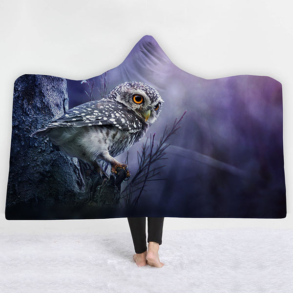Anime Print Owl Hooded Blanket  