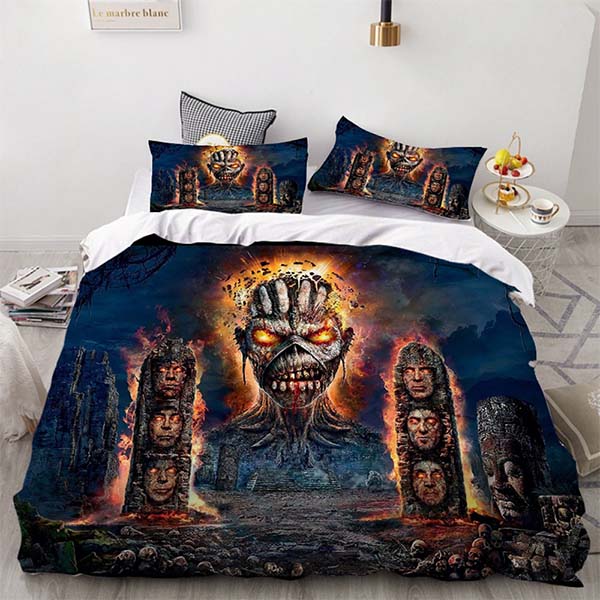 3 Pieces Soft Microfiber Bedroom Sheets Set HomHomHa Skull Fitted Sheet Set Full Size 3D Ride or Die Skull Printed Bed Sheet with Pillowcase for Kids Adults 1 Fitted Sheet +2 Pillowcase