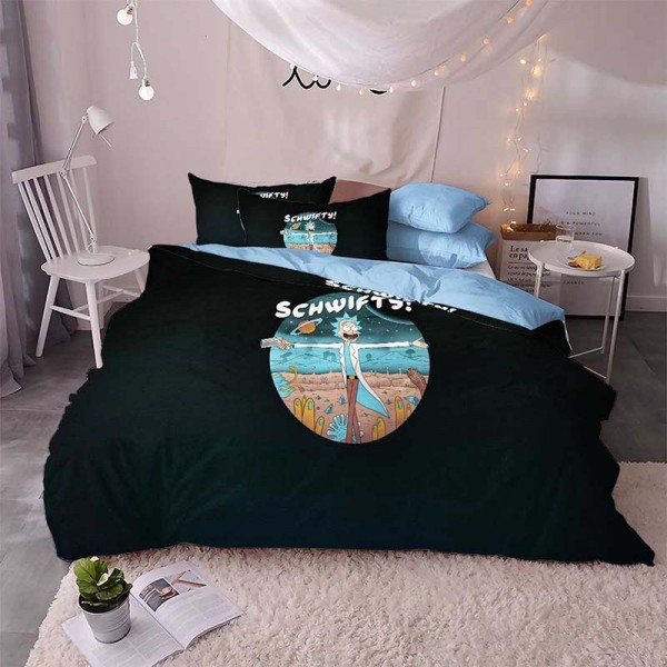 Three Pieces Rick And Morty Bed Set 