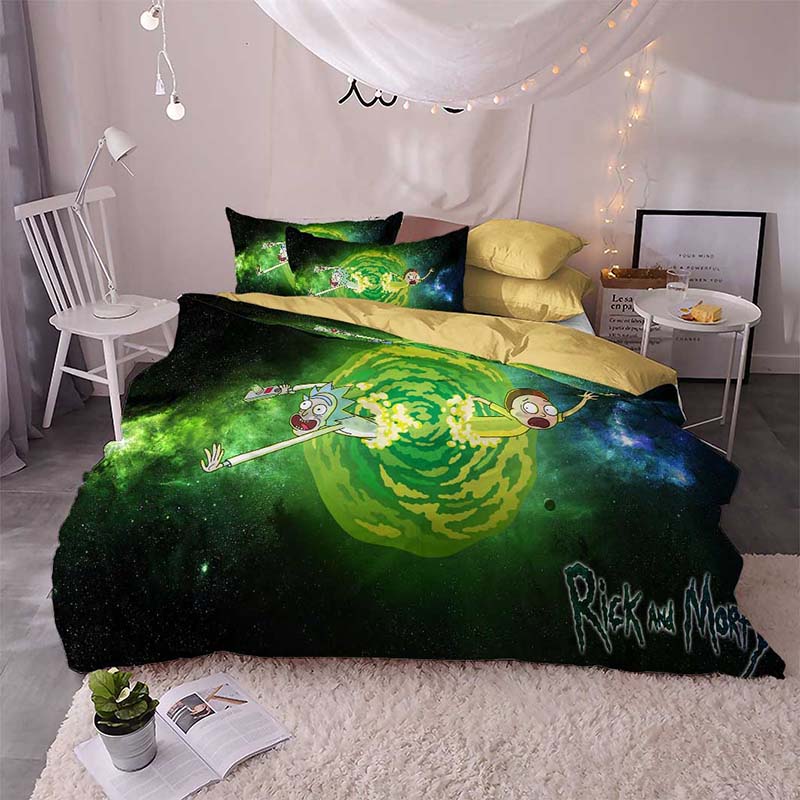 Morty Bed Set Three Pieces, Rick And Morty King Size Bedding