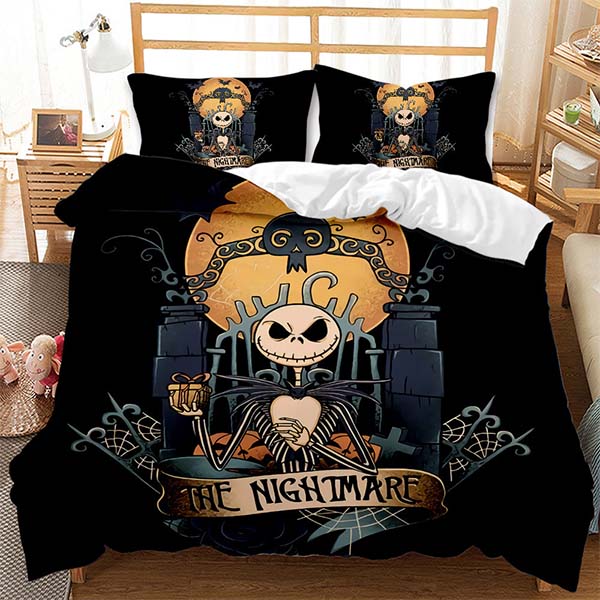 Nightmare Before Christmas Bedding Set for Adults and Teens 3 Pieces Halloween Diable Duvet Cover with 2 Pillow Cases King Size 220x230cm Not Comforter