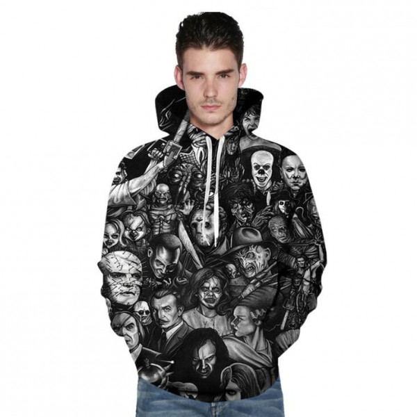 3D printing black hoodie for men skull sweatshirt