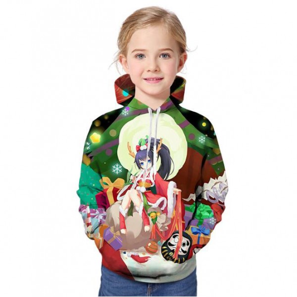 3D anime printing christmas hoodie for girls