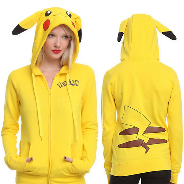 pikachu sweatshirt yellow zip up hoodie for women and girls