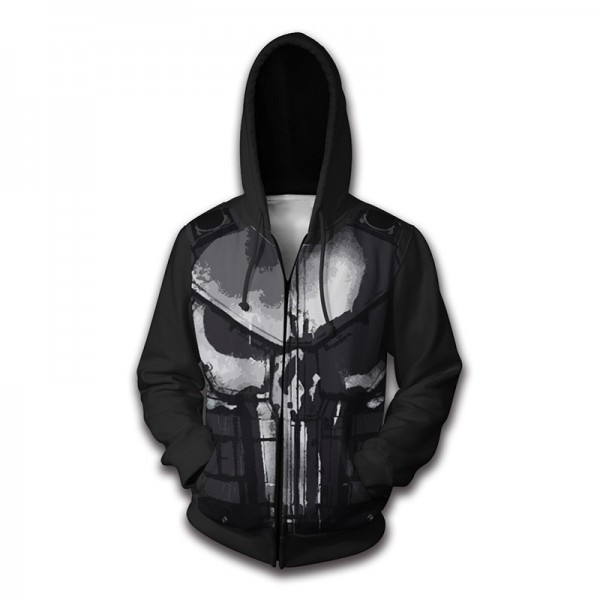 black adult zipper sweatshirt punisher skull hoodie
