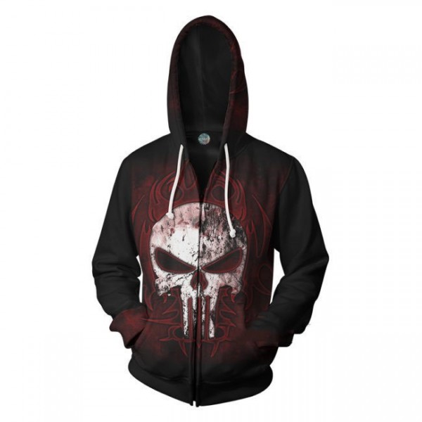 3D printing adult red and black punisher hoodies for men