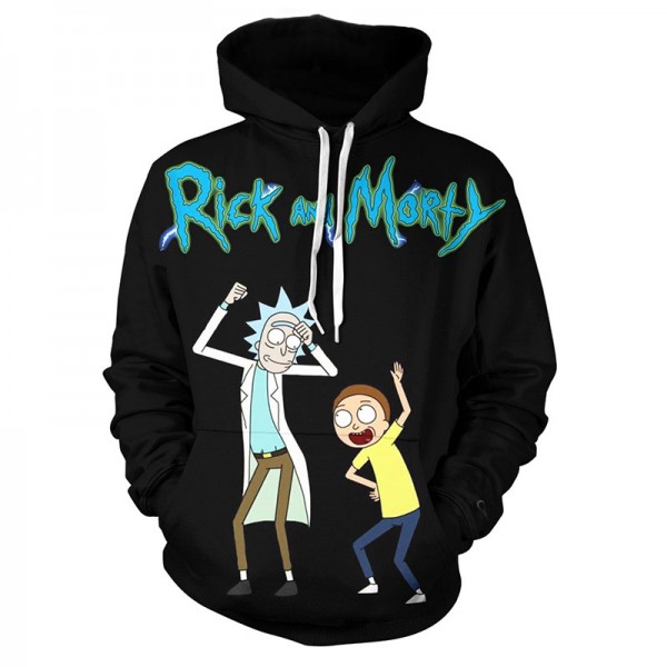  men and boys 3D style black rick and morty hoodie