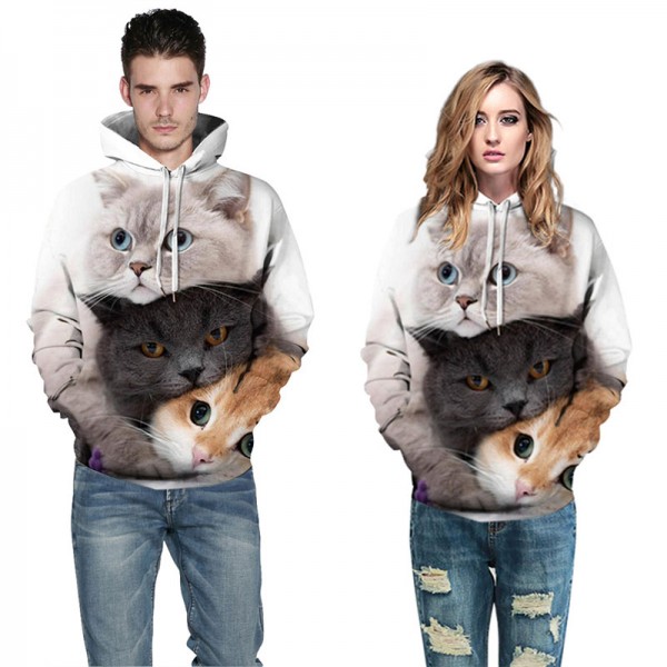 unisex adult cat hoodies 3d printing couple sweatshirt