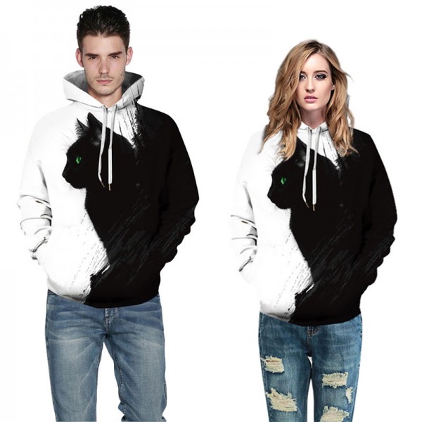 3D style couple sweatshirt pullover black cat hoodie