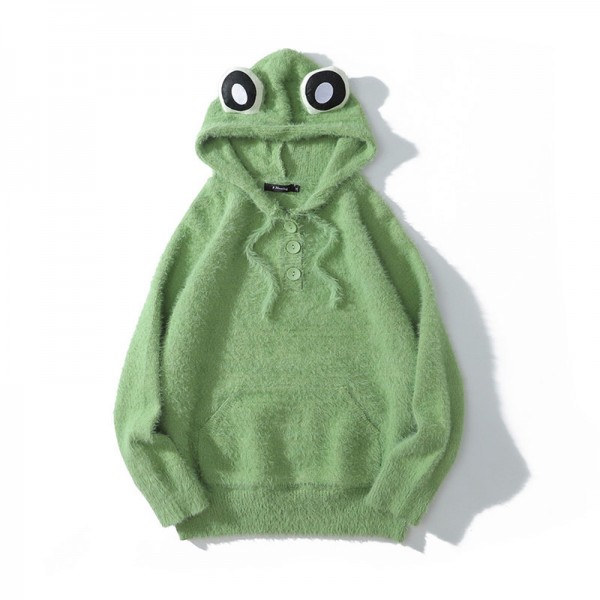 green adult cute frog hoodie women pullover sweatshirt