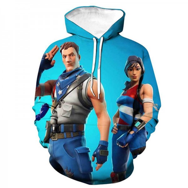 blue 3D style fortnite hoodies for men or women