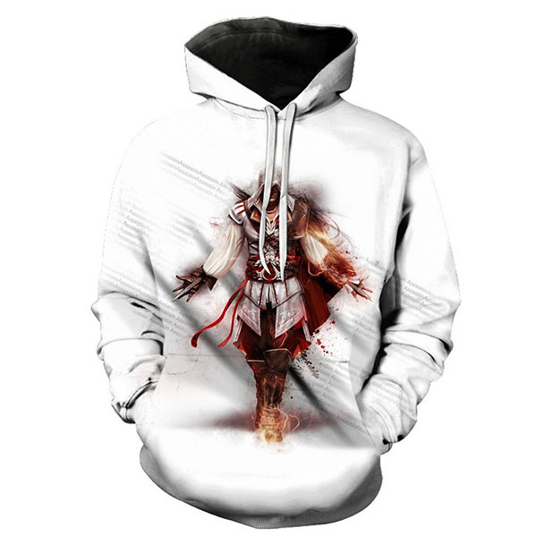 adult 3d style assassin's creed hoodie pullover white sweatshirt