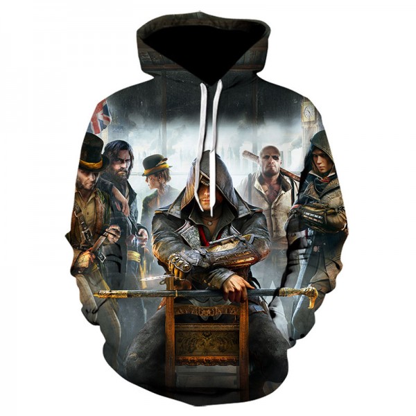 black assassin's creed hoodie adult print pullover sweatshirt
