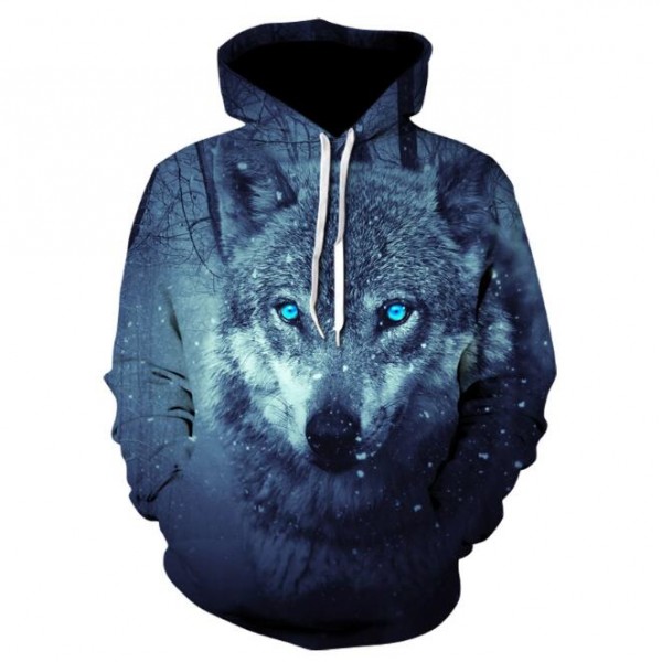printing pullover sweatshirt 3d wolf hoodie for men